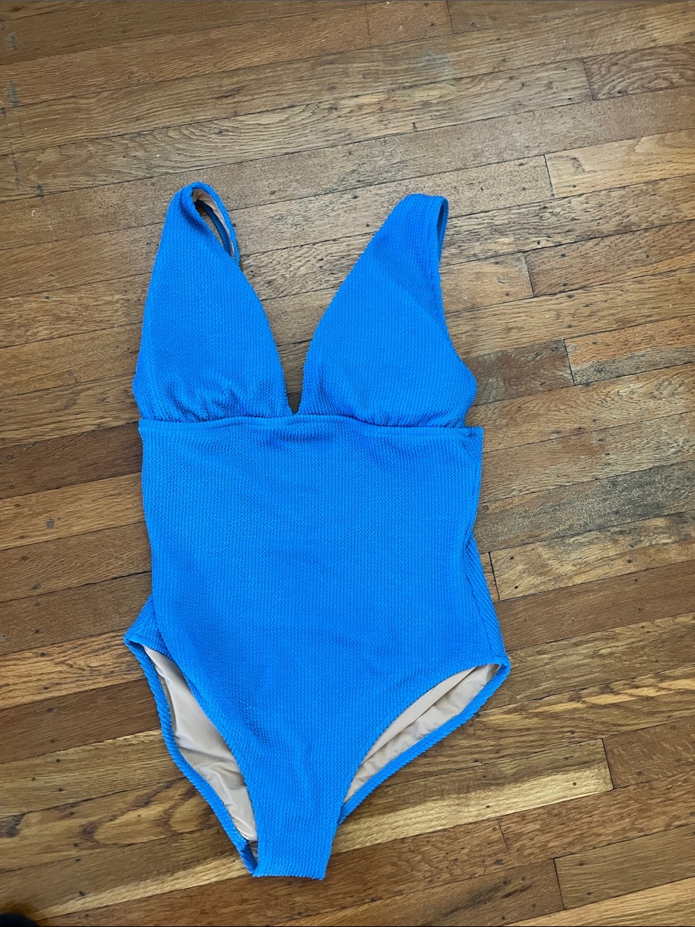 Blue Ribbed One-Piece Swimsuit for women